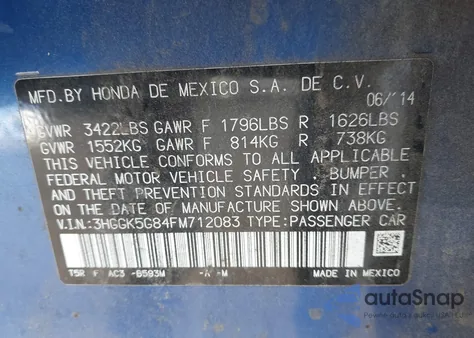 2015 Honda Fit Ex z USA, uszkodzony, nr VIN 3HGGK5G84FM712083